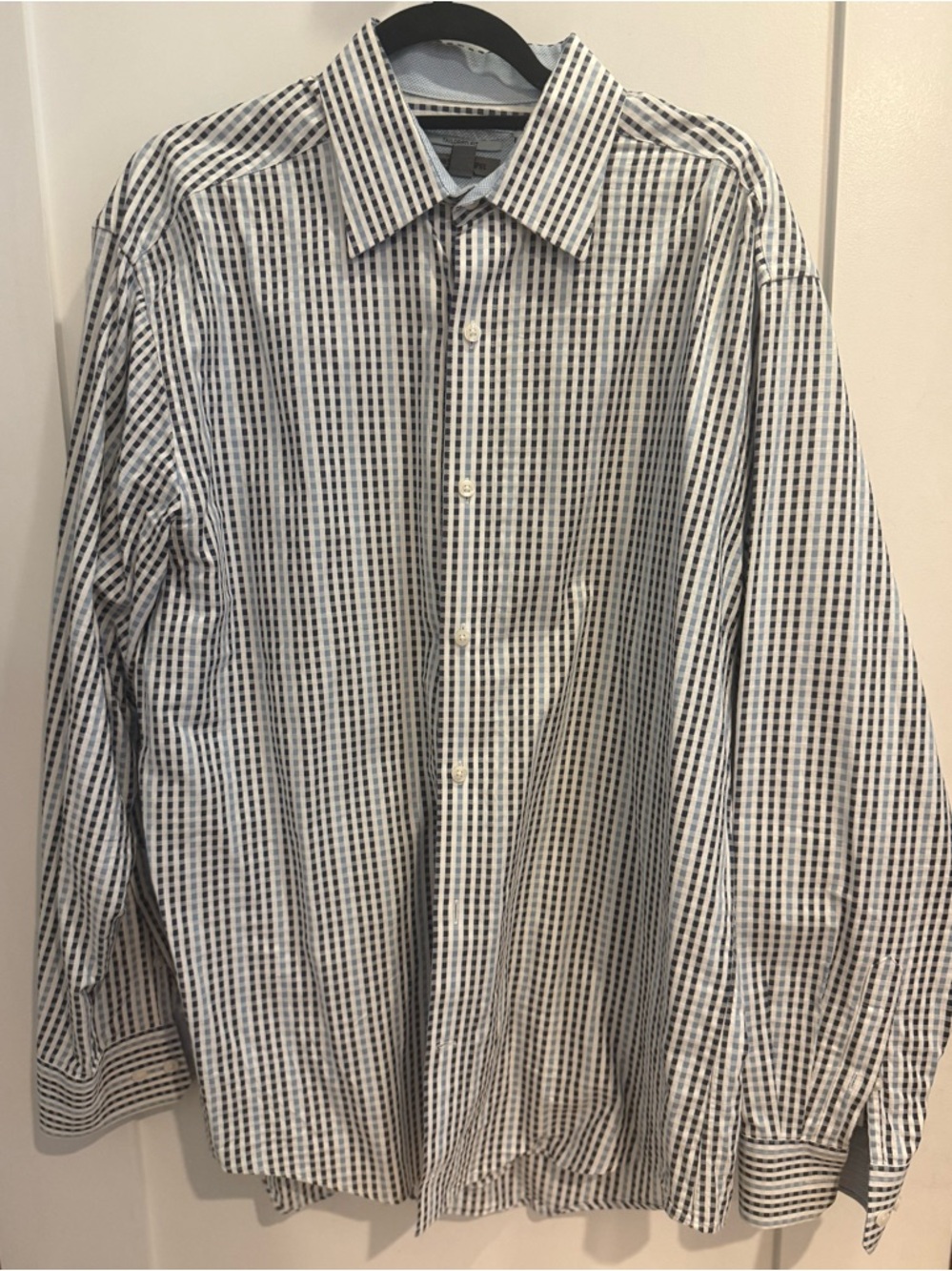 Johnston & Murphy Navy, Light Blue, and White Checked Dress Shirt
